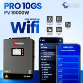 Finetech solar energy product with smartphone displaying app interface on a blue background